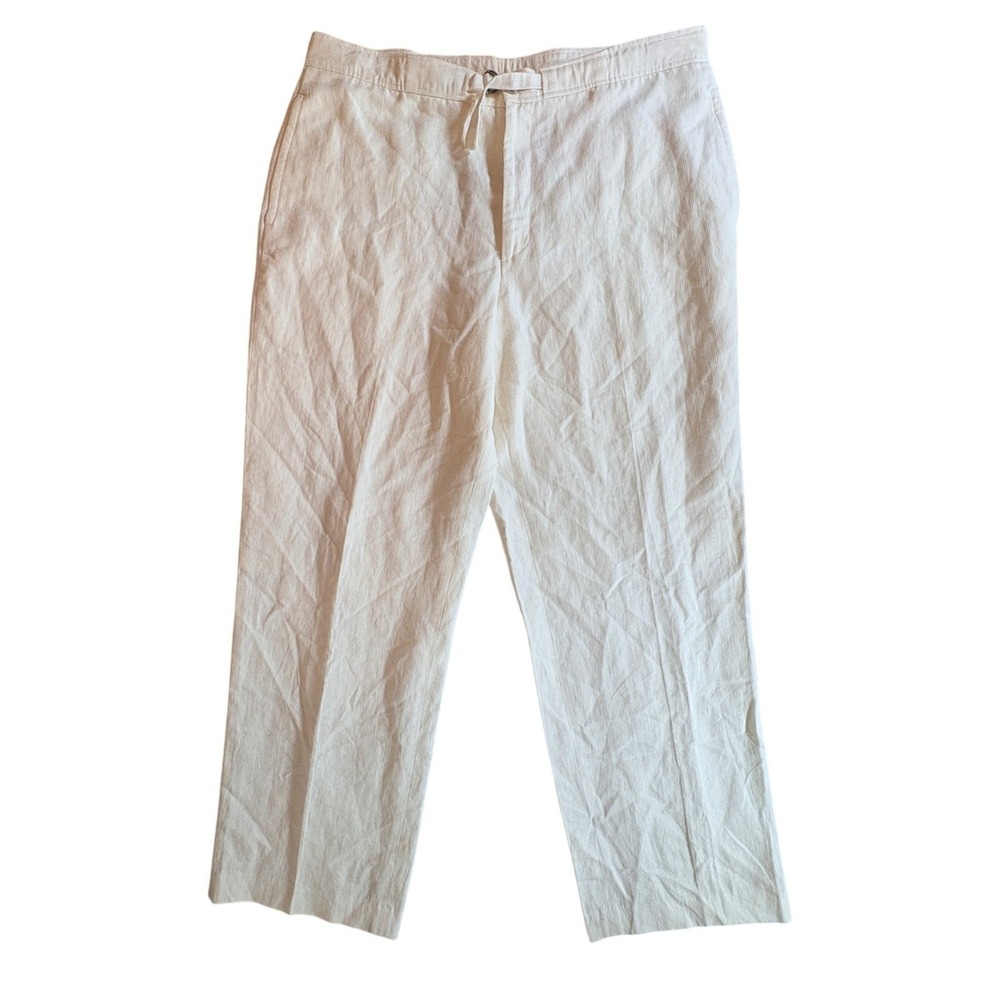 Claiborne Linen Blend Trousers Mens Large Cream Straight Leg Italian Fabric